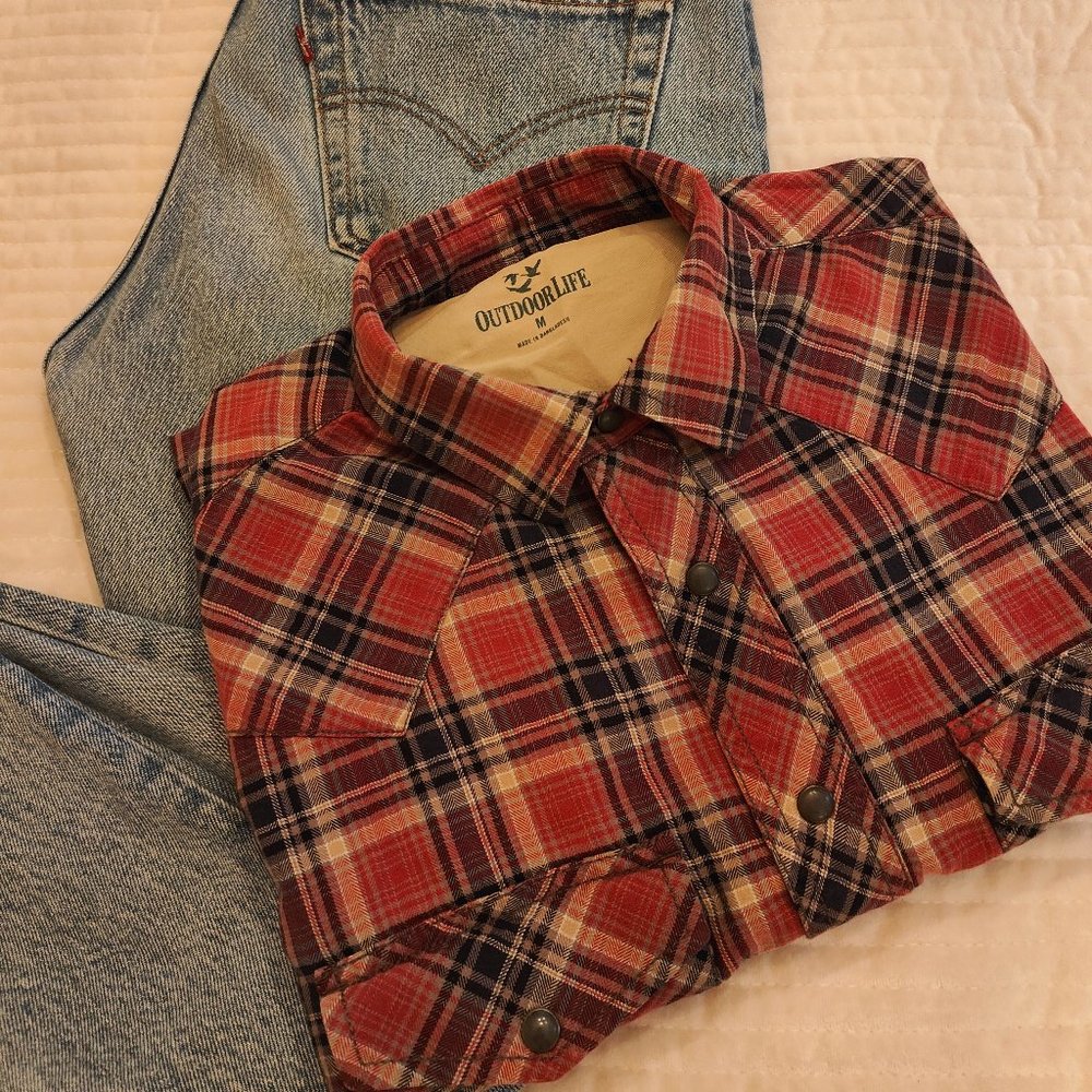 Vintage Outdoor Life Men's Snap-Front Western Shirt - Plaid